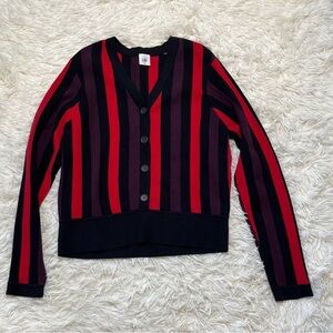 CAbi Red and Black Striped Cardigan